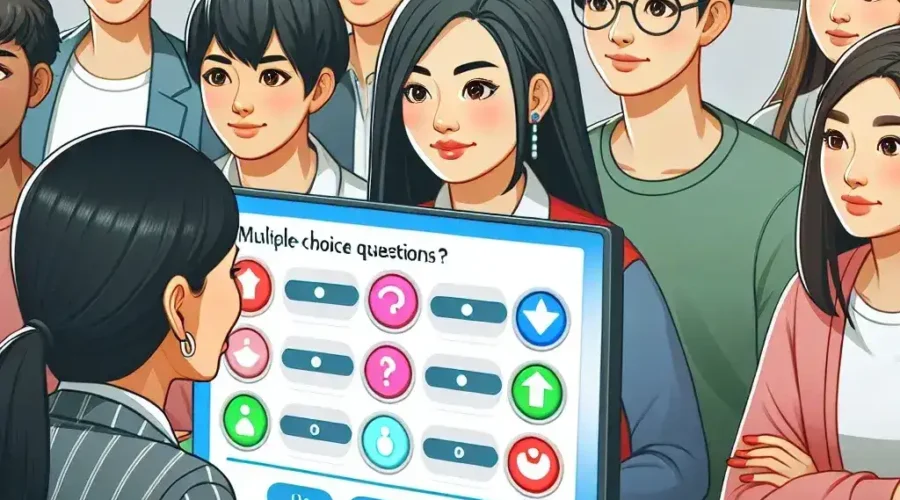 "Teacher using Zoom's Classroom Quiz Mode on a laptop during an online lesson, showcasing new interactive features designed for engaging student assessments in virtual classrooms."