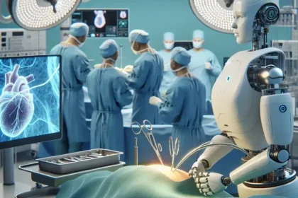 Alt text: "A surgical robot performing a procedure, showcasing the application of imitation learning techniques enhanced by video training in modern surgery."