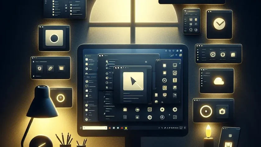 "User interface displaying dark mode settings for operating systems and applications, showcasing how to enable dark mode for a better visual experience."